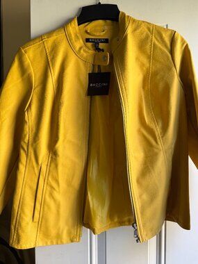Vibrant Yellow Zip-Front Vegan Leather Jacket